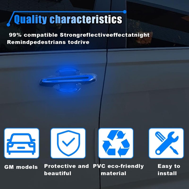 BDZMC 8PCS Reflective Car Handle Protector Stickers, Carbon Fiber Covering - Anti-Scratches Bowl Sticker, Adhesive & Mark-Free (Blue) - Image 4